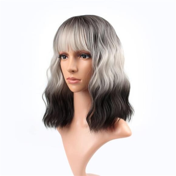 Ombre 3 Tone Color Curly Bob Wig With Air Bangs Natural Curly Wavy